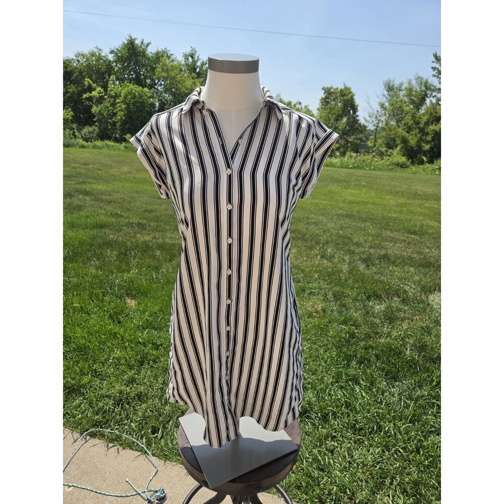 Express Black and White Striped Shirt Dress Size XS